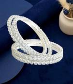 Set of 4 silver plated princess cut american diamond bangles