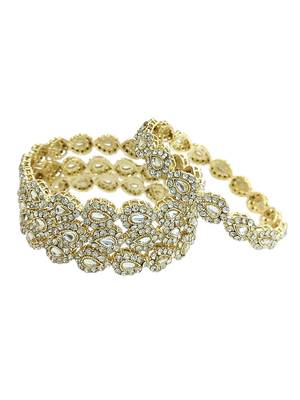 Gold plated set of 4 kundan teardrop cz bangles 4