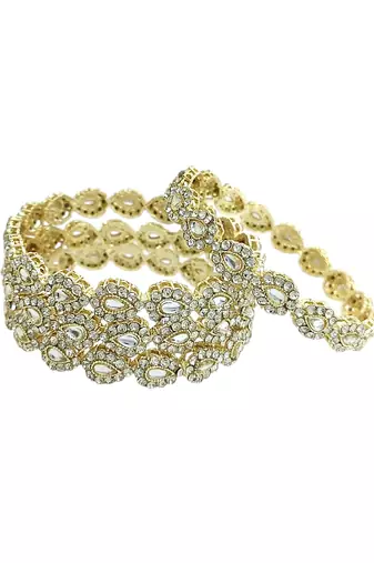 Gold plated set of 4 kundan teardrop cz bangles