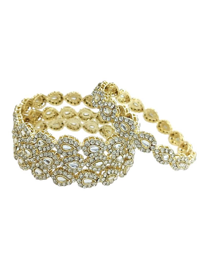 Gold plated set of 4 kundan teardrop cz bangles
