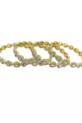 Gold plated set of 4 kundan teardrop cz bangles