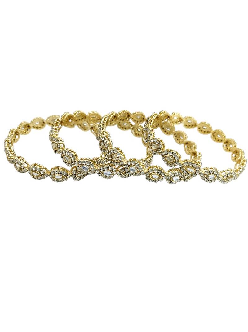 Gold plated set of 4 kundan teardrop cz bangles
