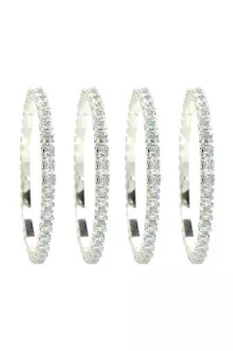 Set of 4 silver plated princess cut american diamond bangles