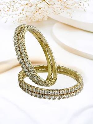 Set of 4 gold plated princess cut american diamond bangles 1