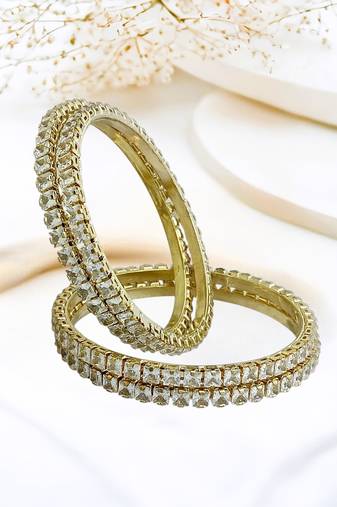 Set of 4 gold plated princess cut american diamond bangles