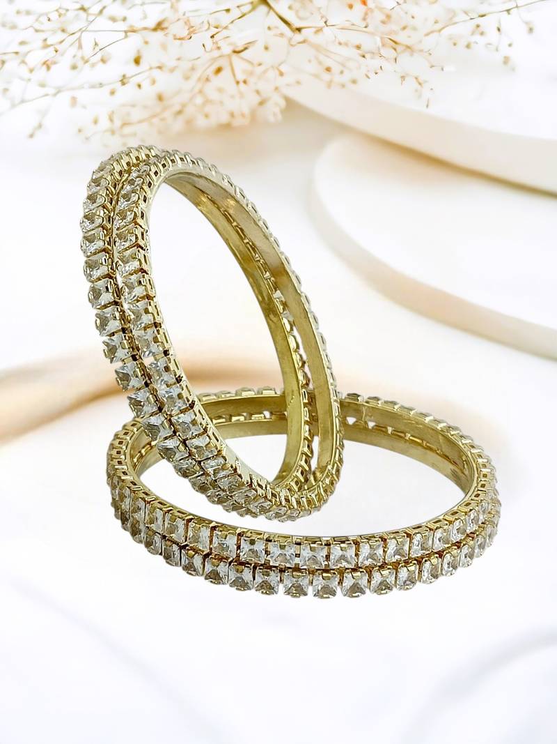 Set of 4 gold plated princess cut american diamond bangles