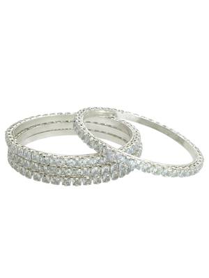 Set of 4 silver plated princess cut american diamond bangles 3