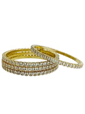 Set of 4 gold plated princess cut american diamond bangles 2