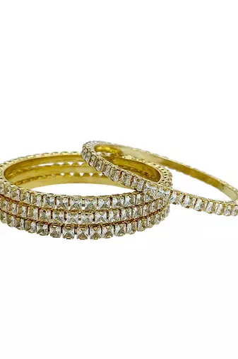 Set of 4 gold plated princess cut american diamond bangles
