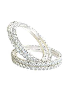 Set of 4 silver plated princess cut american diamond bangles 4