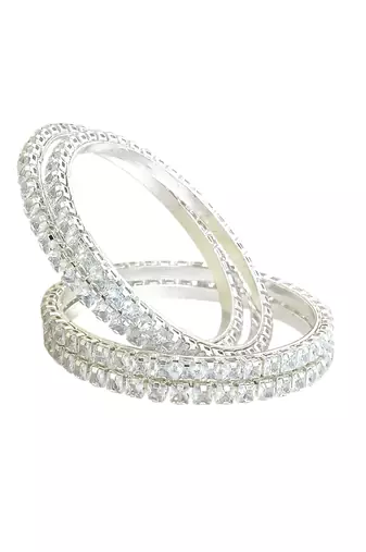 Set of 4 silver plated princess cut american diamond bangles