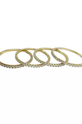 Set of 4 gold plated princess cut american diamond bangles