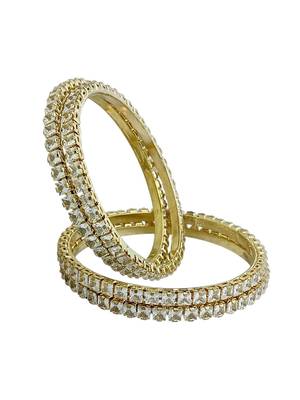 Set of 4 gold plated princess cut american diamond bangles 4