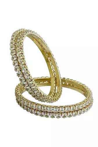 Set of 4 gold plated princess cut american diamond bangles