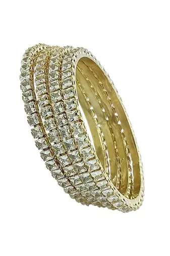 Set of 4 gold plated princess cut american diamond bangles