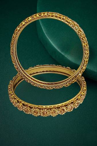 Antique gold plated set of 2 champagne cz bangles