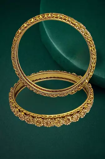 Antique gold plated set of 2 champagne cz bangles