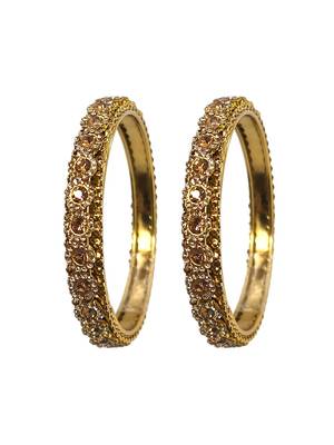 Antique gold plated set of 2 champagne cz bangles 3