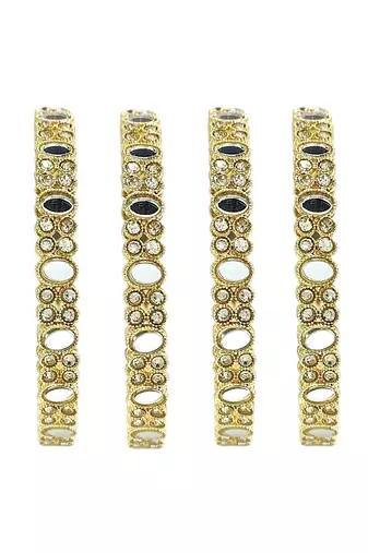 Set of 4 gold plated oval mirror cz bangle set