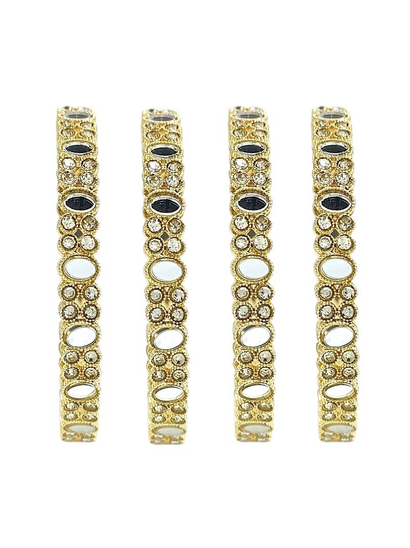 Set of 4 gold plated oval mirror cz bangle set