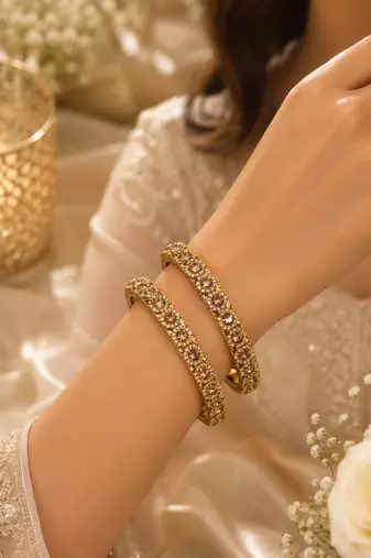 Antique gold plated set of 2 champagne cz bangles