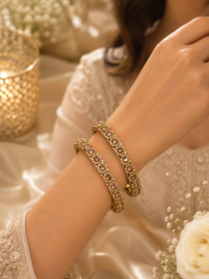 Antique gold plated set of 2 champagne cz bangles