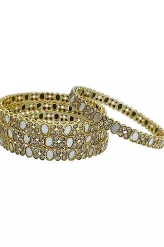 Set of 4 gold plated oval mirror cz bangle set