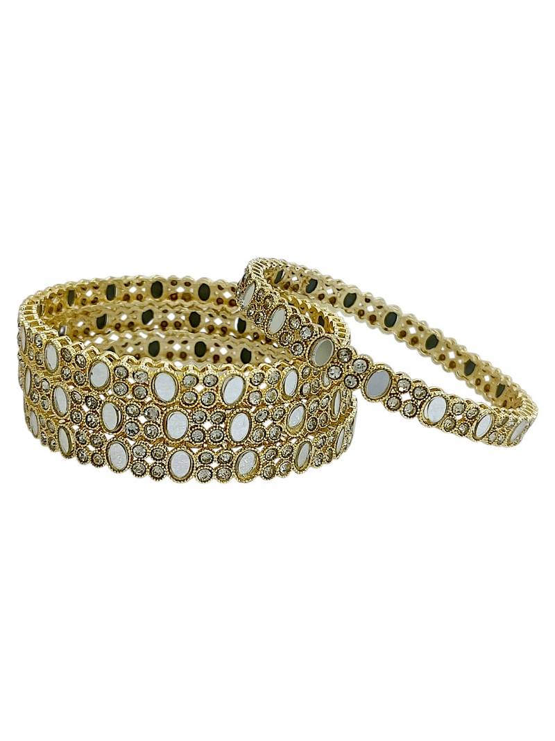 Set of 4 gold plated oval mirror cz bangle set