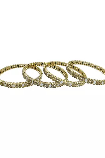 Set of 4 gold plated oval mirror cz bangle set