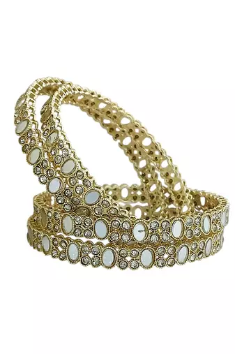 Set of 4 gold plated oval mirror cz bangle set