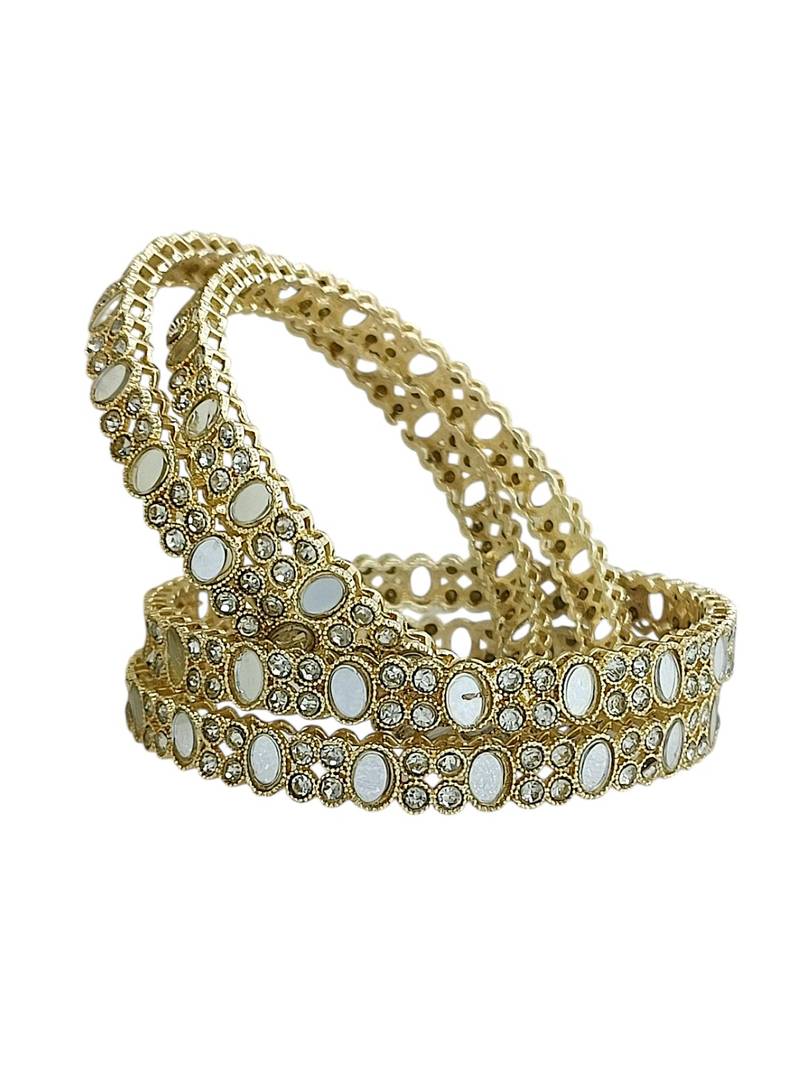 Set of 4 gold plated oval mirror cz bangle set