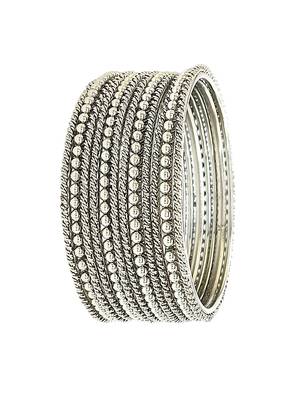 Silver oxidised set of 12 beaded textured bangles 2