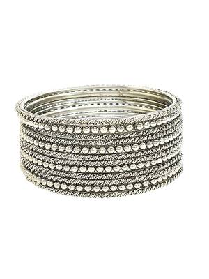 Silver oxidised set of 12 beaded textured bangles 3