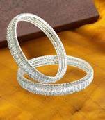 Silver plated set of 2 baguette american diamond kada bangles