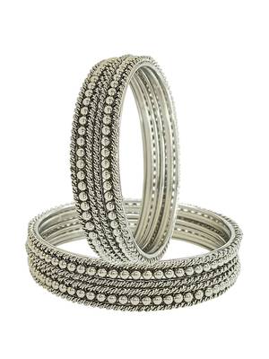 Silver oxidised set of 12 beaded textured bangles 4