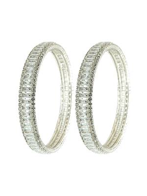 Silver plated set of 2 baguette american diamond kada bangles 2