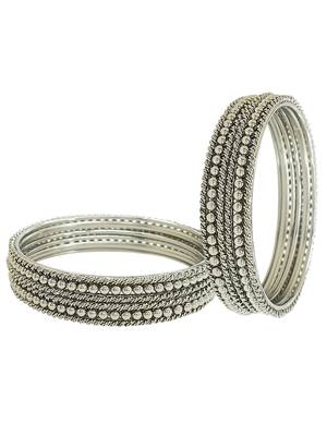 Silver oxidised set of 12 beaded textured bangles 5