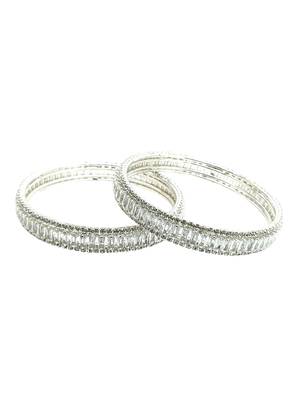 Silver plated set of 2 baguette american diamond kada bangles 4