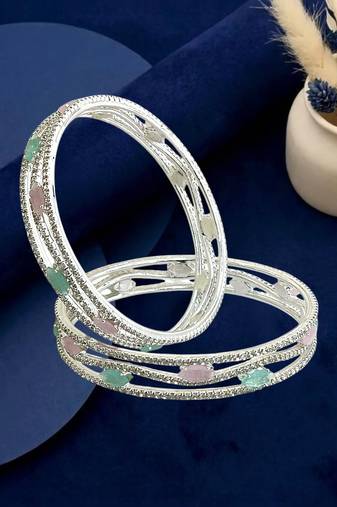 Set of 2 silver plated american diamond pastel bangles