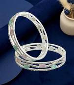 Set of 2 silver plated american diamond pastel bangles