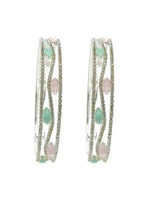Set of 2 silver plated american diamond pastel bangles 2