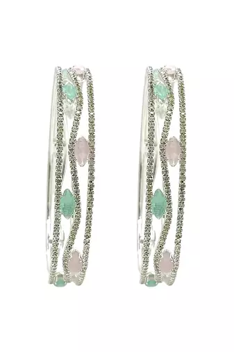 Set of 2 silver plated american diamond pastel bangles