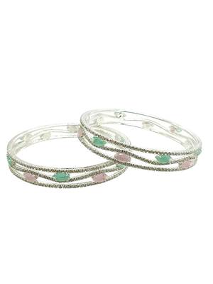 Set of 2 silver plated american diamond pastel bangles 3
