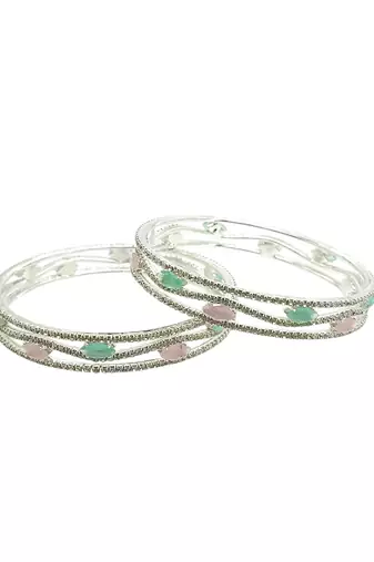 Set of 2 silver plated american diamond pastel bangles