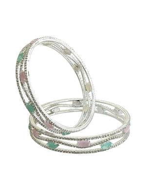 Set of 2 silver plated american diamond pastel bangles 4