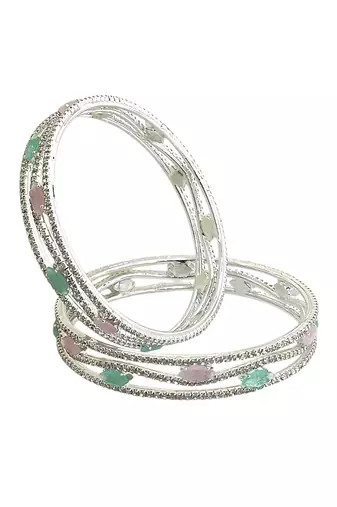 Set of 2 silver plated american diamond pastel bangles