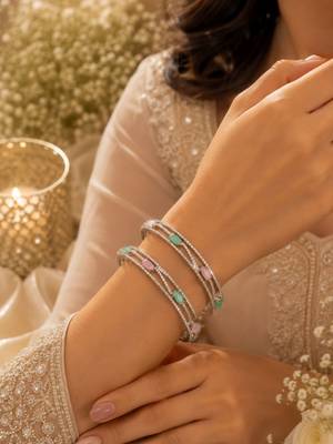 Set of 2 silver plated american diamond pastel bangles 5