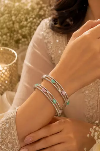 Set of 2 silver plated american diamond pastel bangles
