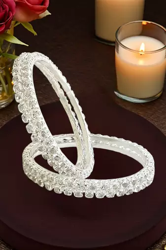 Silver plated set of 4 cubic zircon bangles