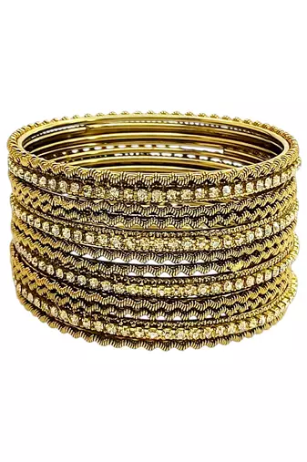Set of 12 antique gold plated cz bangles
